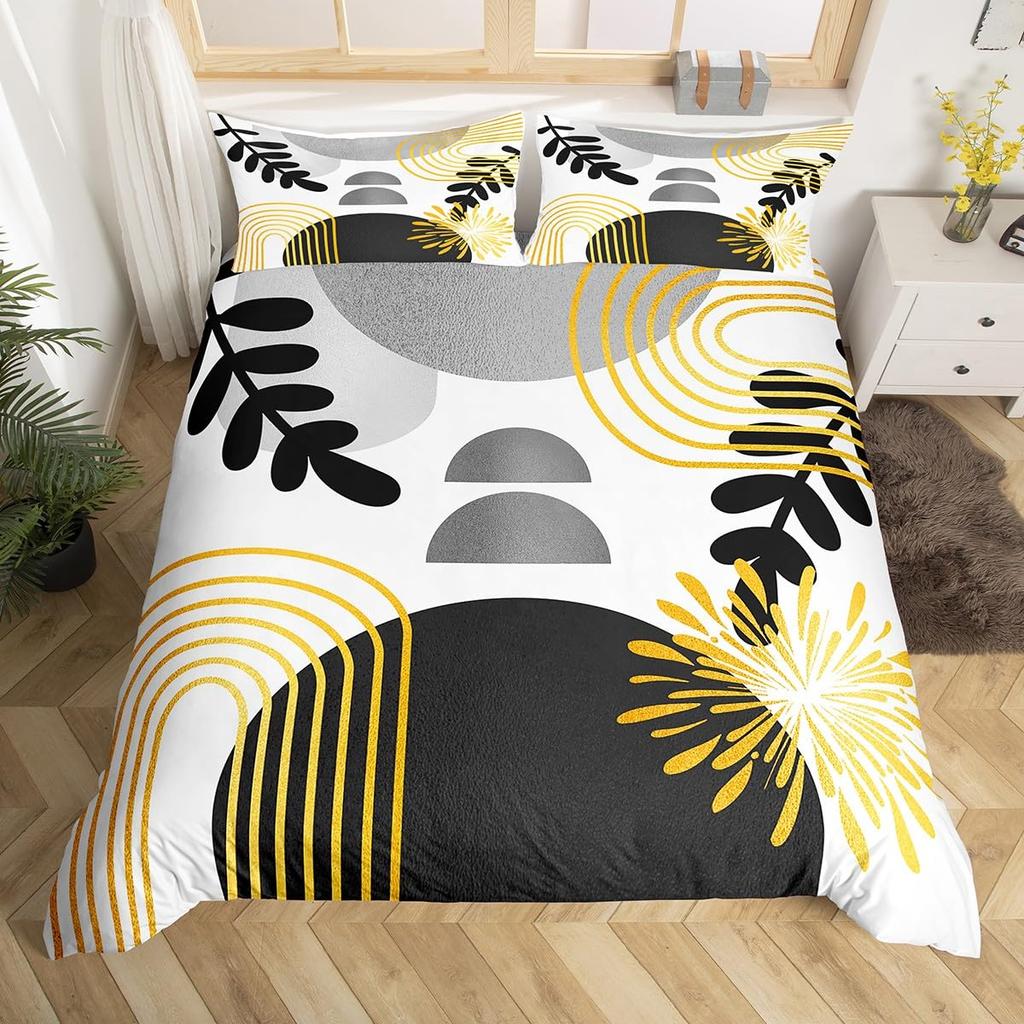 Boho Mid Century Duvet Cover Abstract Geometric Comforter CoverModern Minimalist Queen Bedding SetsGeometry Line Art Bed Set