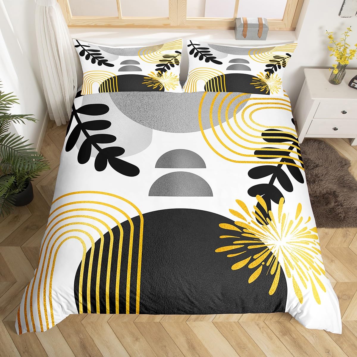 

Comforter Boho Mid Century Abstract Geometric Comforter modern Minimalist Queen Bedding Setsgeometry Line Art Bed Set Comforter (quilt)-EU Single(135*200cm)3pcs