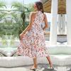 Vintage Print Halter Sleeveless Long Dress Women Spring Summer Holiday Lace Up Strap S-XL