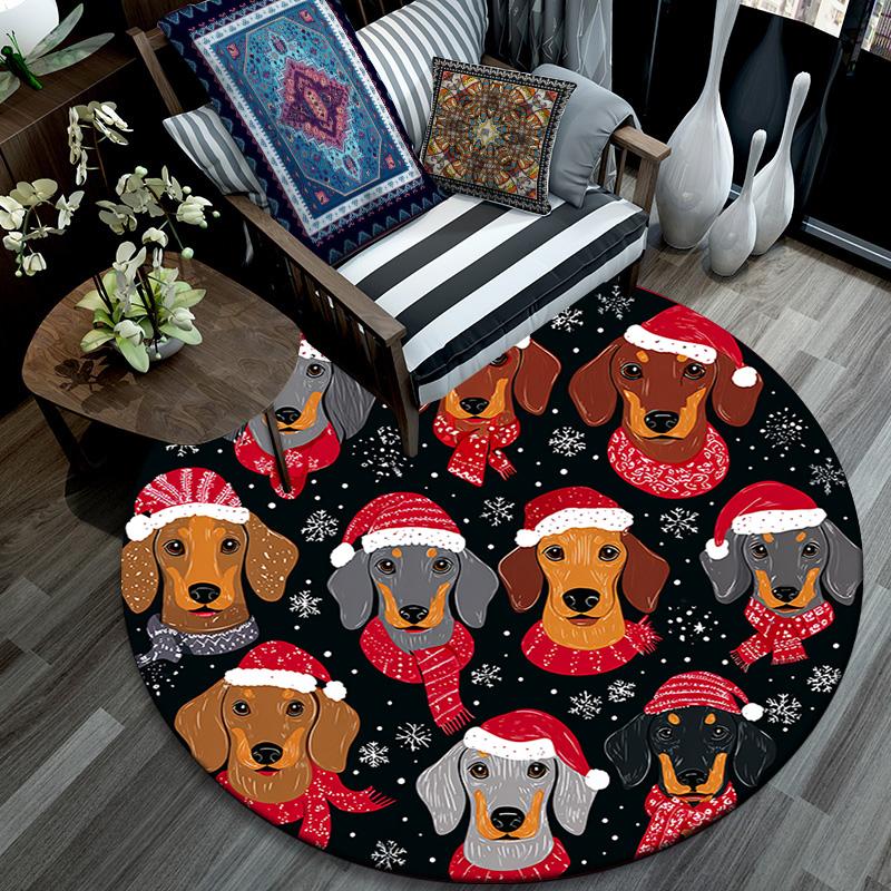 Dachshund Round Area Rug,Carpet Rug for Living Room Bedroom Sofa Playroom Decor,Non-slip Floor Mat
