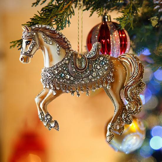 4 Stück Pferdeornamente für Weihnachtsbaum Metallische Strasssteine Pferde Weihnachtsanhänger Pferdegeschenke für Frauen Mädchen Pferdeliebhaber