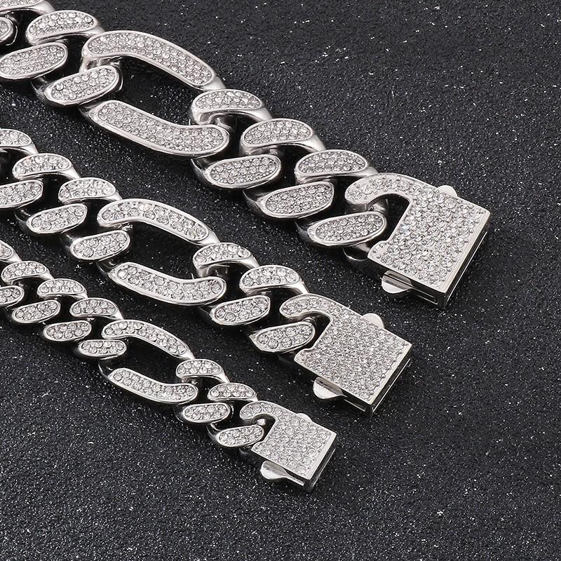 Hip Hop Shiny Rhinestones Bracelet for Men Women High Quality Zircon Cuban Miami Charm Chunky Figaro Chain Gold Color Jewelry
