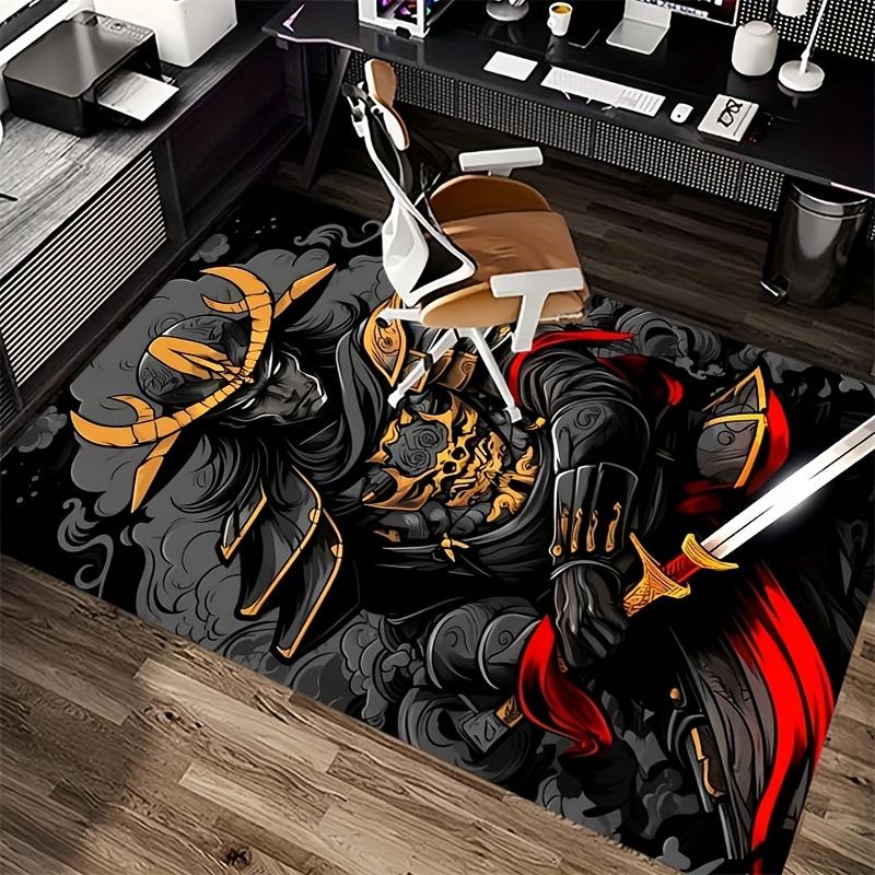 Retro Samurai Pattern Print Rug - Durable Stylish Mat for Desk Coffee Table Hallway, Japanese Themed Home Decor