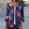 Women's Loose Casual Independence Day Printed Seven Sleeve Button Down Shirt Cardigan Top