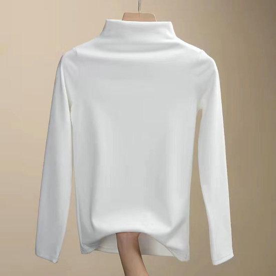 Half High Collar Long Sleeves Slim Fit Bottoming Blouse Autumn Winter Thickened Fleece Lined Pure Color Thermal Top Daily Clothing