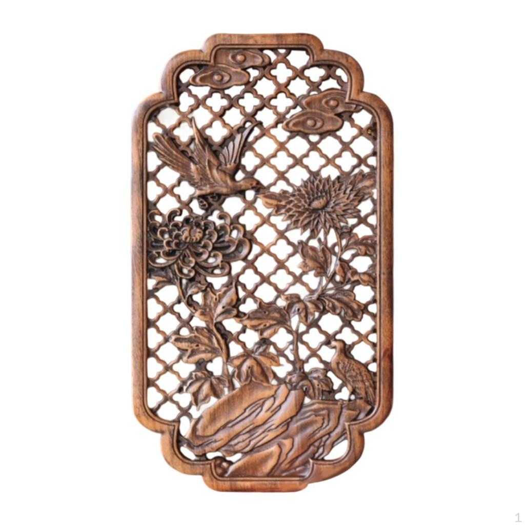 Carved Wood Wall Panel Home Decor Accent Four Gentlemen - Chrysanthemums Hanging Piece