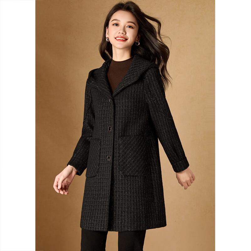 Women's British Style Plaid Hooded Mid-Length Coat