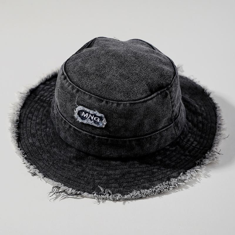 Korean Old Breasted Patch Denim Fisherman Hat Autumn and Winter New Casual Retro Basin Hat Outdoor Travel Bucket Hat