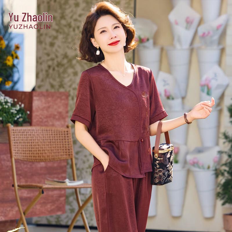 Yuzhaolin New Chinese Style Women s Short Sleeve Mulberry Silk T-Shirt XL