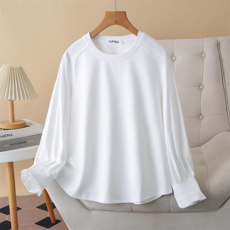 

Women s Plus Size Mamba Cotton Long Sleeve Lace Cuff Round Neck T-shirt, Spring 2026 Collection 3XL белый