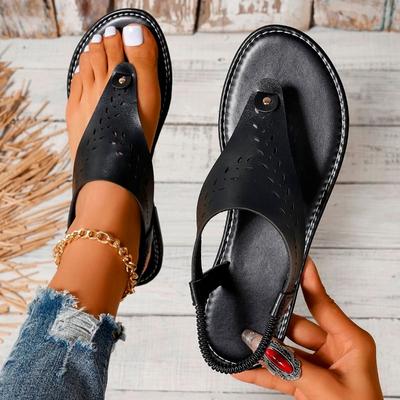 Ladies Shoes  New Thong Women's Sandals Open Toe Casual Sandals Women Rivet Elastic Band Flat Heel Soft Bottom Shoes Female