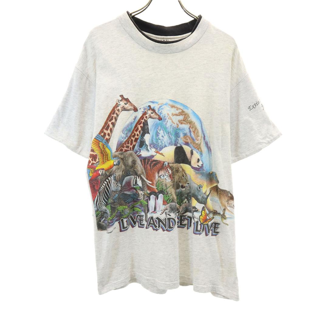 SIGNAL SPORTS 90s Made In USA Old Animal Print Short Sleeve T-shirt M Men's Used