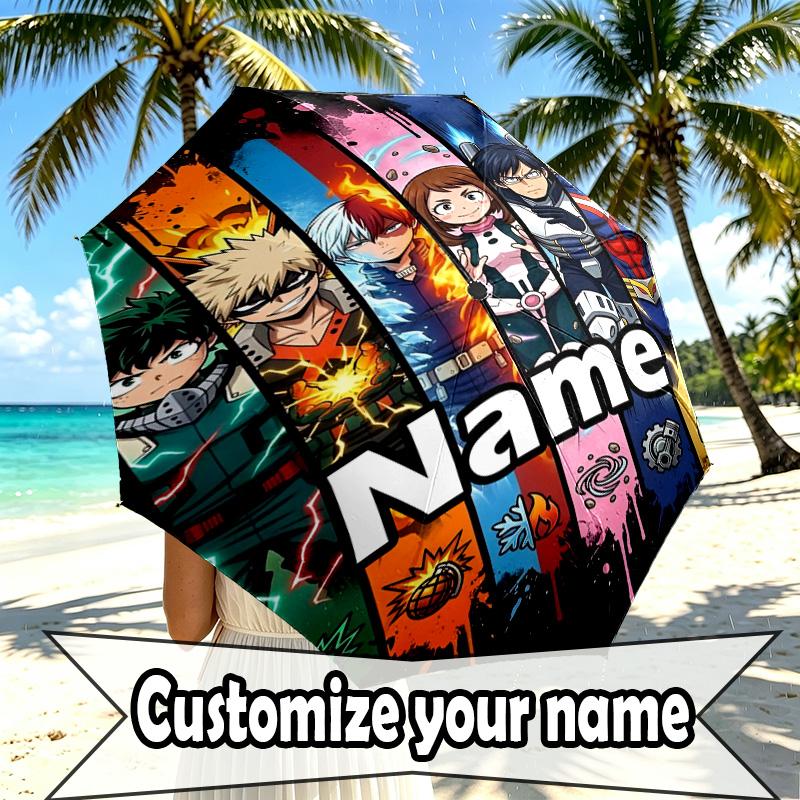 Custom Name Personalized Demon Slayer Print Umbrella, Auto Open Close, 8‑Rib Sturdy Frame, Commute Camping Hiking Use, Birthday Gift