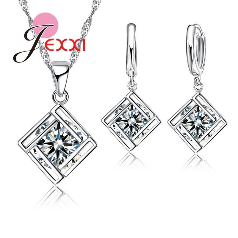 Brand 925 Sterling Silver Wedding Bridal Jewelry Set For Women Cubic Zircon Rhinestone Pendant Necklaces Earring