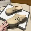 British Style Single Shoes Women's Popular Spring New Bag Head Half Slippers Women's Platform Belt Buckle Fashion Casual Women's Shoes