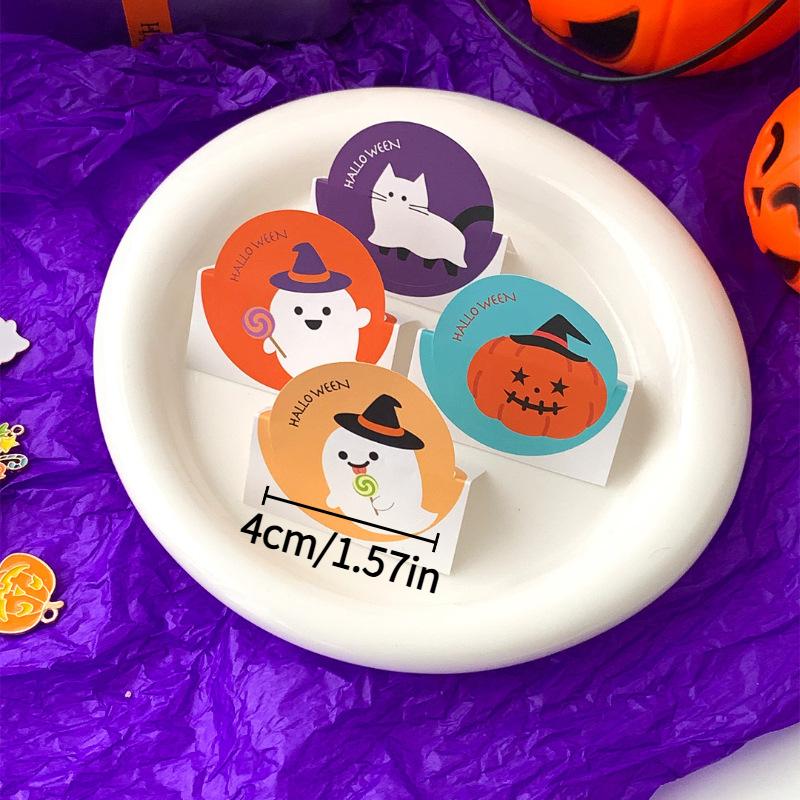 40pcs Halloween Round Pumpkin Ghost Pattern Stickers,Gift Box Sealing Sticker Candy Cookies Chocolate Baking Decor Labels