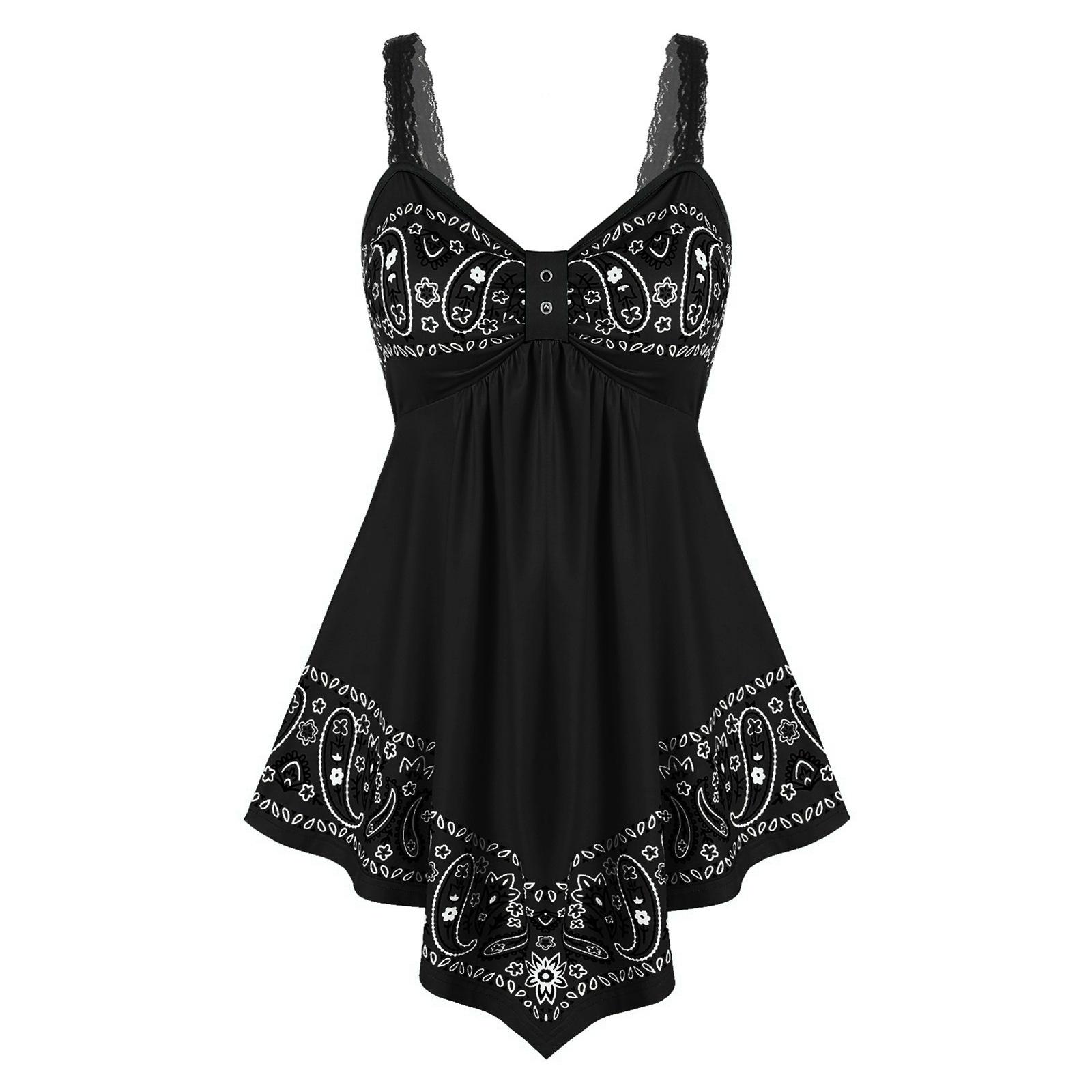 

Плюс размер модная женская юбка трапециевидной формы с нерегулярным подолом кружевное платье на бретельках с принтом платье-туника без рукавов XXXXXL чёрный