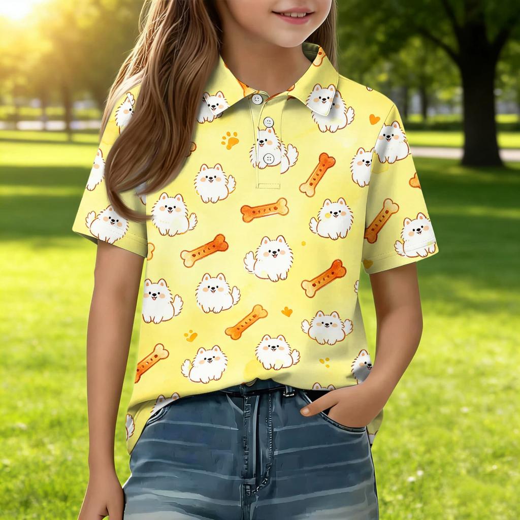 Kids Casual Short Sleeve Polo Shirt Animal Pattern Printed Lightweight Breathable Top for Everyday Wear