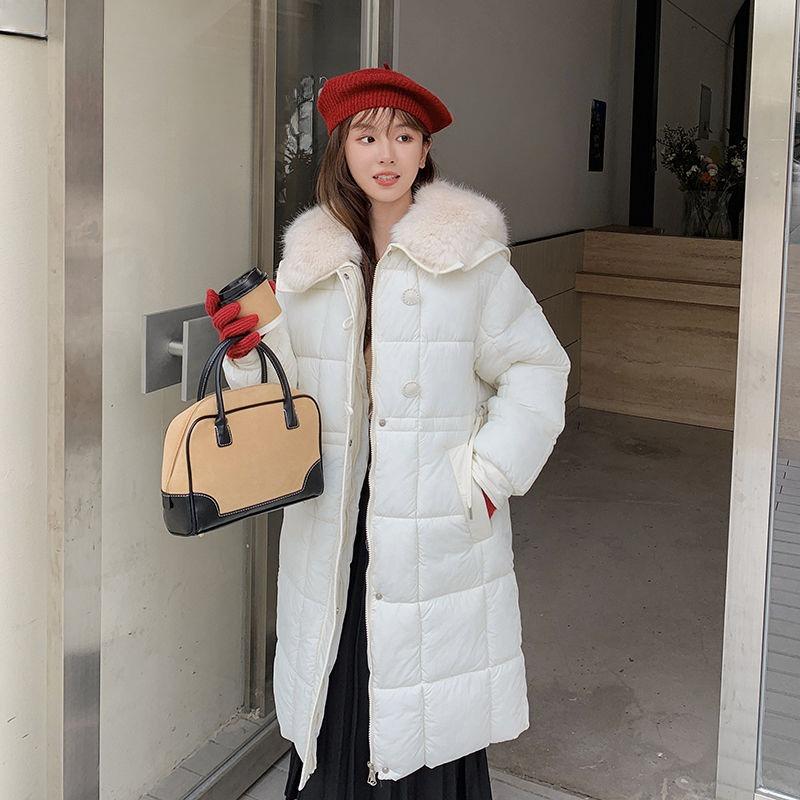New Winter 2026 New Down Cotton Jacket Women's Mid-length Fur Collar Shawl Waist Cinching Fashion Mid-length Thickened Jacket