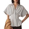Summer New Women's Design Waist Shirt Casual Versatile Striped Pleated Slim Top
