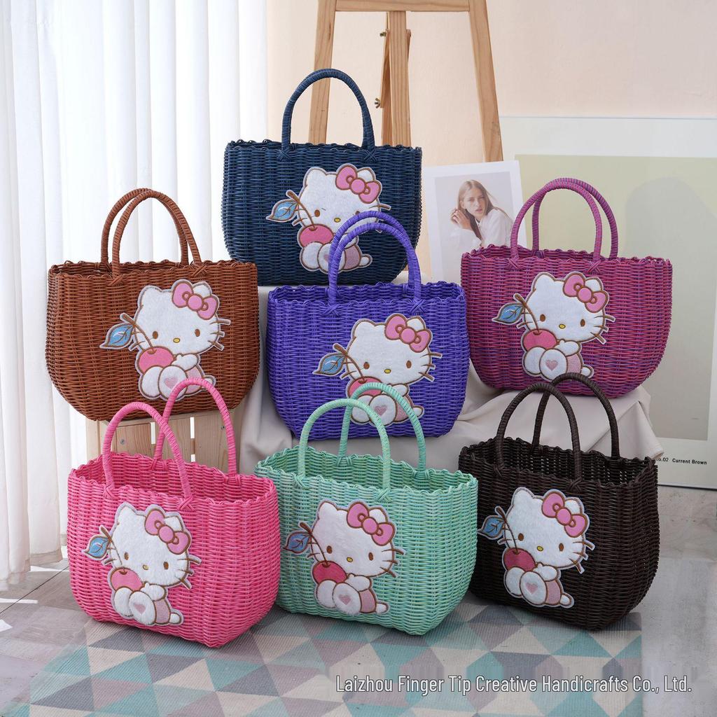 Pastoral Style Influencer Ladies Handbag: Imitation Rattan Woven Picnic & Shopping Basket Bag