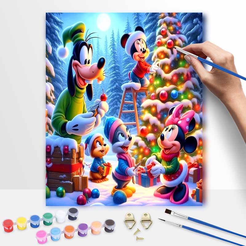 Disney Christmas Paint by Numbers Kit Home Bedroom Wall Decor Handmade Gift Holiday Art Decor Supplies Crafting Activity Wall Decor Set