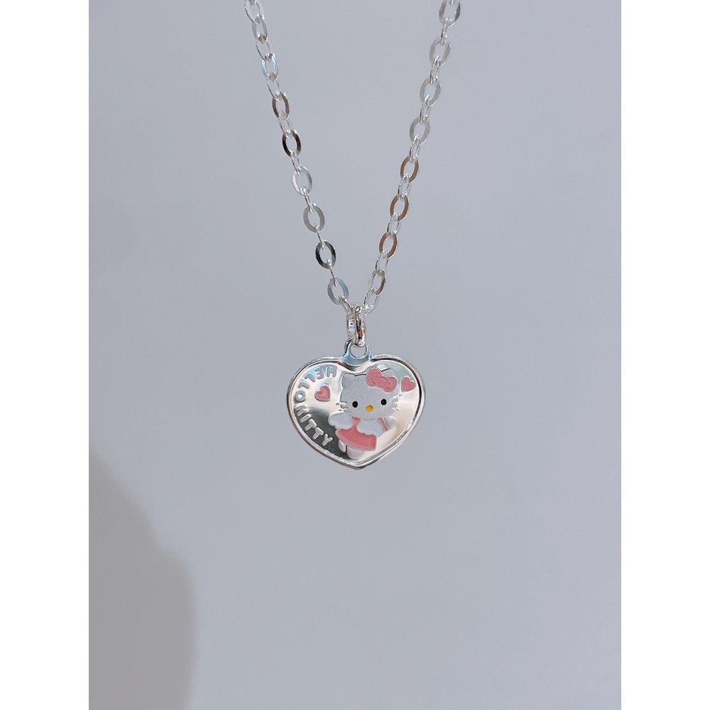 [Bliss Gold] Silver Hello Kitty Heart Chain Necklace 37.5cm B-Nbl9011