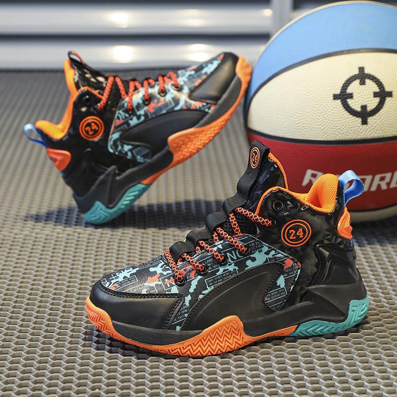 Trendy Boys Sports Shoes Children's Shoes Leather Fashion Basketball Shoes Middle and Older Children's New Popular Children's Basketball Shoes
