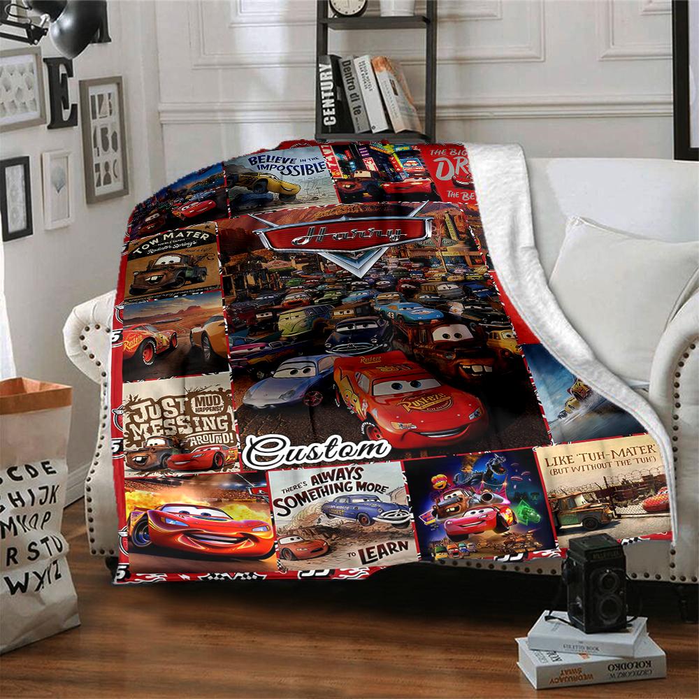 Custom Name Cars Movie Quotes Collage blanket for Couch & Bed, Plush Cozy Fuzzy Blanket Super Soft & Warm Blankets for Fall and Winter. 0908219