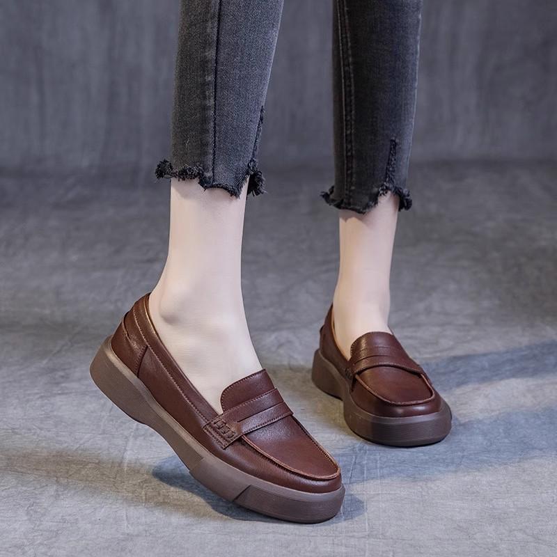 Fashion GKTINOO Fashion Women Flat Shoes Slip On Casual Loafers Spring Autumn Handmade Genuine Cow Leather Low Top Retro Lady Shoes