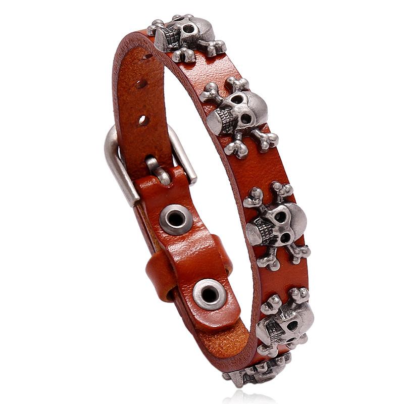 European and American New Style Jewelry, Popular on the Internet, Skull Punk Style Leather Bracelet, Simple and Adjustable Men's Accessory