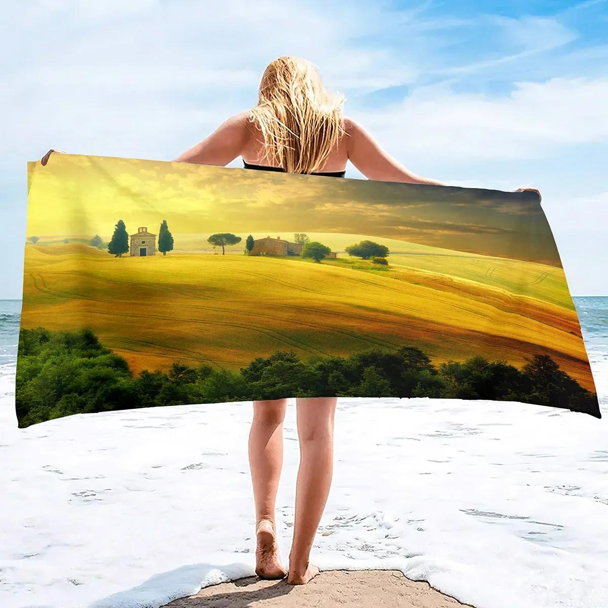 

Oversized Beach Towels, Highly Absorbent, Lightweight and Quick Dry, Rural Print, Pool and Bath Towel, Sand Free Sandless Towels W40*H60(CM)