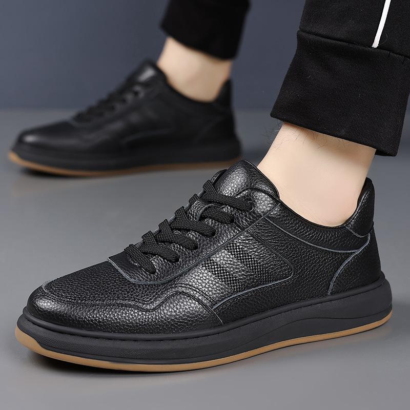 Modne Męskie Buty Codzienne z Prawdziwej Skóry Premium Top Grain Białe Trampki Podeszwa Platformowa Wygodne Trwałe Obuwie Modowe Trampki