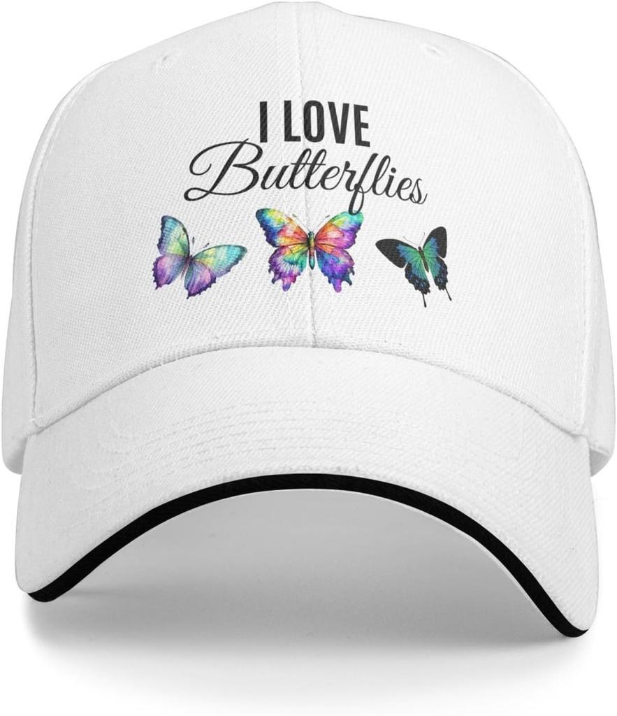 I Love Butterflies Graphic Baseball Cap Polyester Outdoor Adjustable Unisex Summer Hat