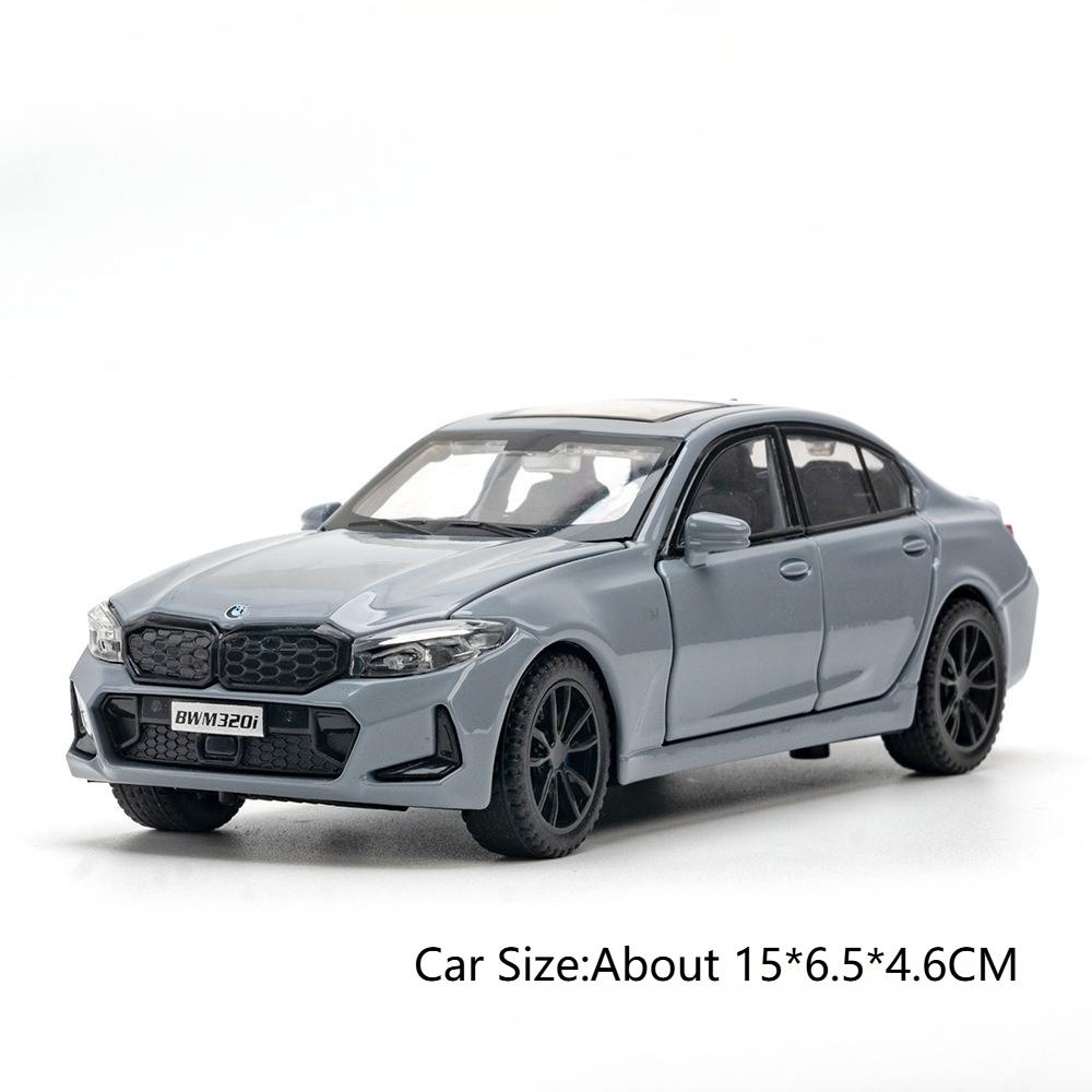 1:32 BMW M8 GTE 320I Car Model Toy Door Opened Sound Light Pull Back Alloy Body Rubber Tires Racing Cars Boy Collection Gift