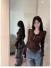 Women's Spicy Girl Style Stand-Collar Slimming Slim-Fit Long-Sleeve T-Shirt, Autumn/Winter, Stylish Waist-Cinching Base Layer