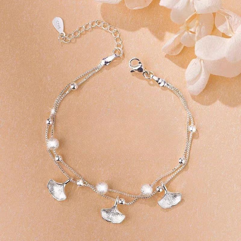 Luxury 925 Sterling Silver Leaf Bracelets For Women Girls Vintage Korean Double Layer Beaded Bracelet Party Fine Jewelry Gifts
