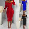 Dámské šaty Kontrastní barvy Odhalená ramena Výstřih do V Slim fit Jarní pouzdrové šaty na ples