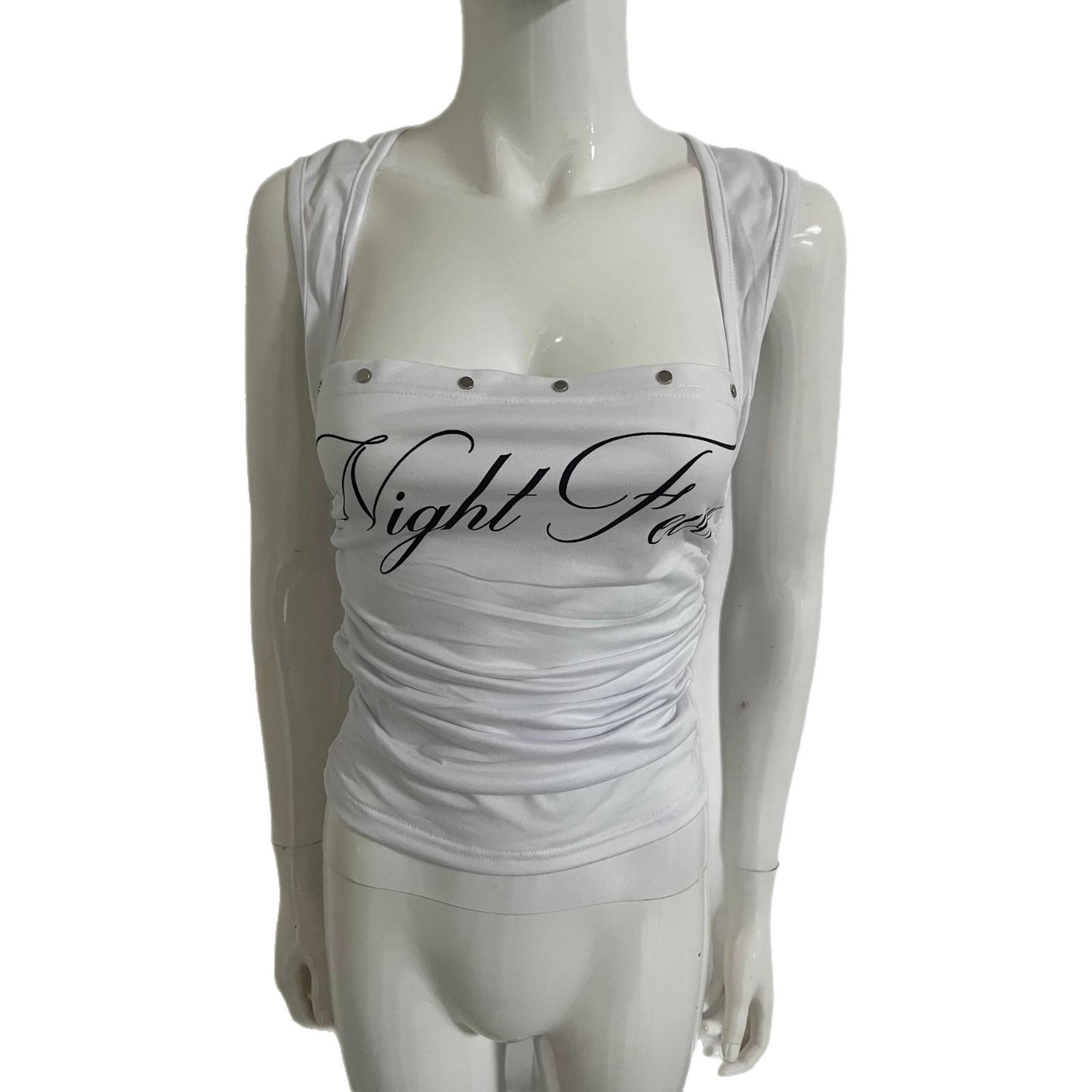 

Літній жіночий модний укорочений топ з відкритим животом, трендовий, нішевий дизайн, сексуальний, облягаючий M білий