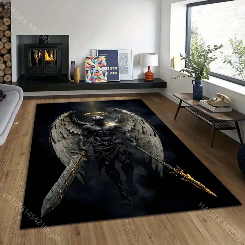 1PC Dark angel with swords halo Print Carpet Rug for Living Room Bedroom Sofa Doormat Home Decor Non-slip Floor Mat