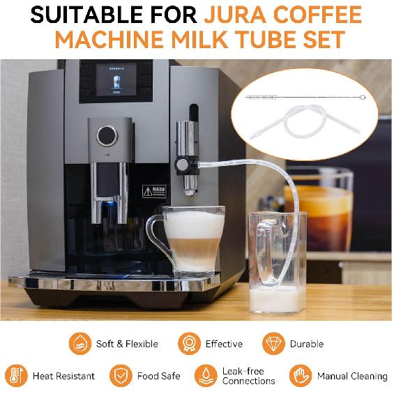 Milk Tube Hose Set with Jura Milk Pipe HP3 Connectors and Hose Brush for Jura Coffee Machines, Coffee Pipe Fit for Jura GIGA 6 10 W10 X5 S8 E8 Z10 Z8