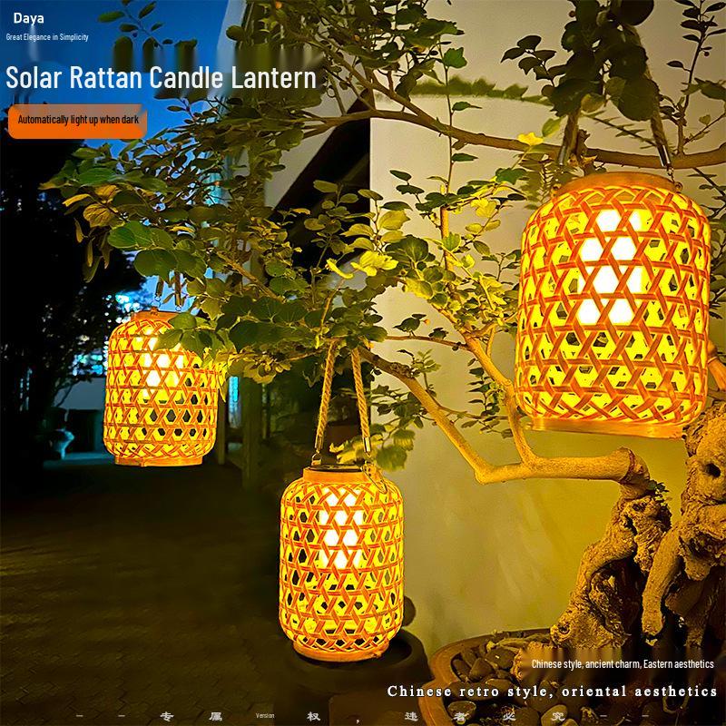 Solar Rattan Lantern with Hemp Rope Handle: Retro Style, 10 High-Brightness LED Beads