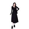 Plus Size Early Autumn High Waist V-Neck Black A-Line Dress - Korean Hepburn Style