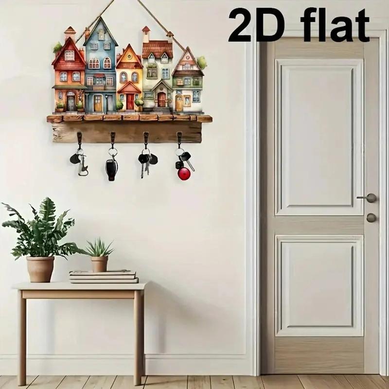 DIY Painted Patterns Home Storage Wall Hangings Cute 2D Flat Room Decor Wooden Moving Gift Storage Hooks DIY Hooks 30x23cm