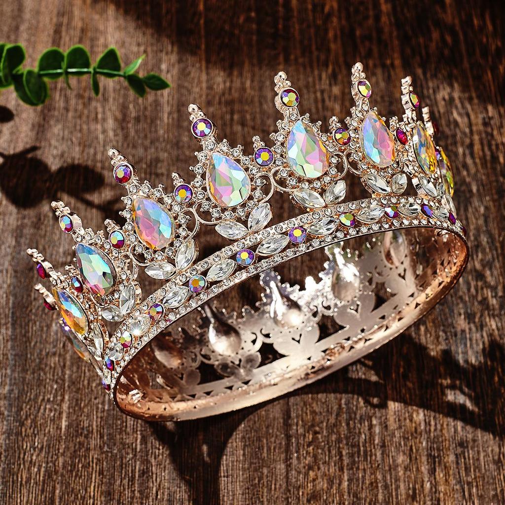 European Baroque Rhinestone King Crown Tiara Hairpiece