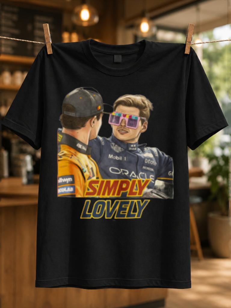 Simply Lovely Racing Two Driver Portrait Scene Colorful Visor Yellow Lettering And Playful Unisex All Tshirt