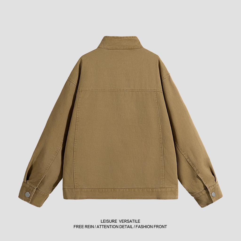 Pure Cotton Jacket for Men's New Casual Jacket American Washable Old Stand Collar Men's Spring and Autumn Clothing