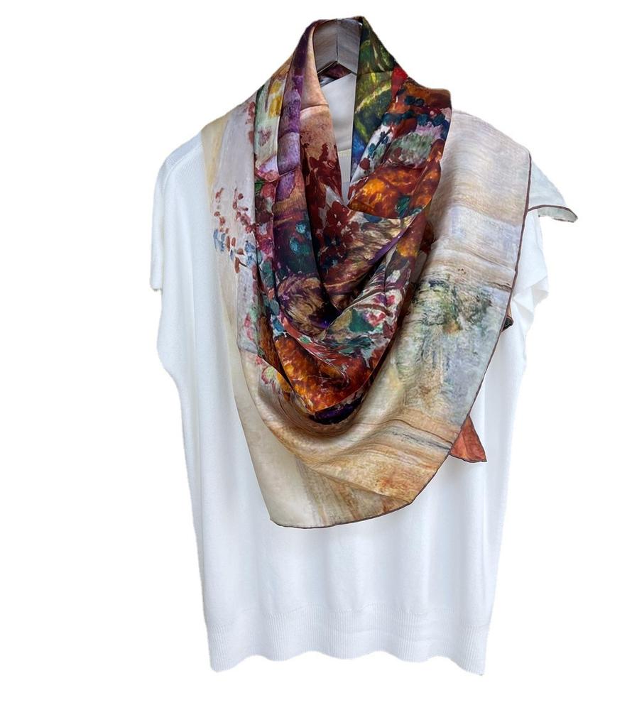 Vase Country Oil Painting Mulberry Silk Scarf Spring Autumn Summer Silk Scarf Sunscreen Shawl Women'S Silk Square Scarf