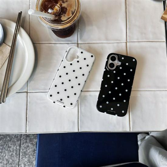 B&W Polka Dot Hard Shell Case for iPhone 13/14/16/17 Pro Max, Double Layer IMD