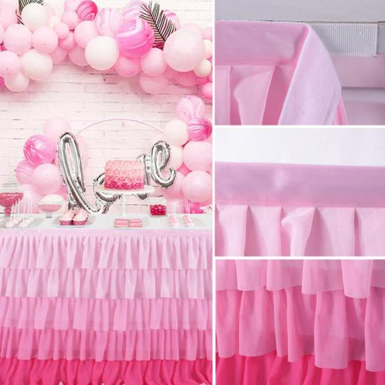 Table Skirt for Rectangle And Round Table Multi-layer Ruffle Reusable Gradient Rainbow Color Beach Parties Ceremony Birthday Party Decoration